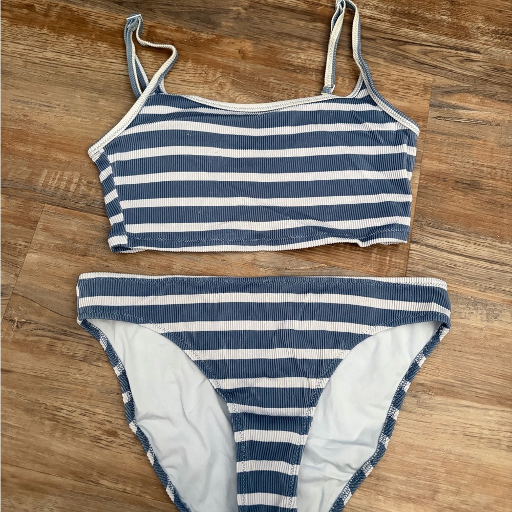 Aerie Blue and White Striped Bikini